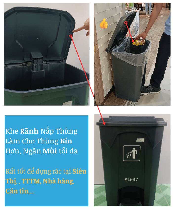 Thiết kế nắp kín thùng rác đạp chân chống mùi nhà hàng