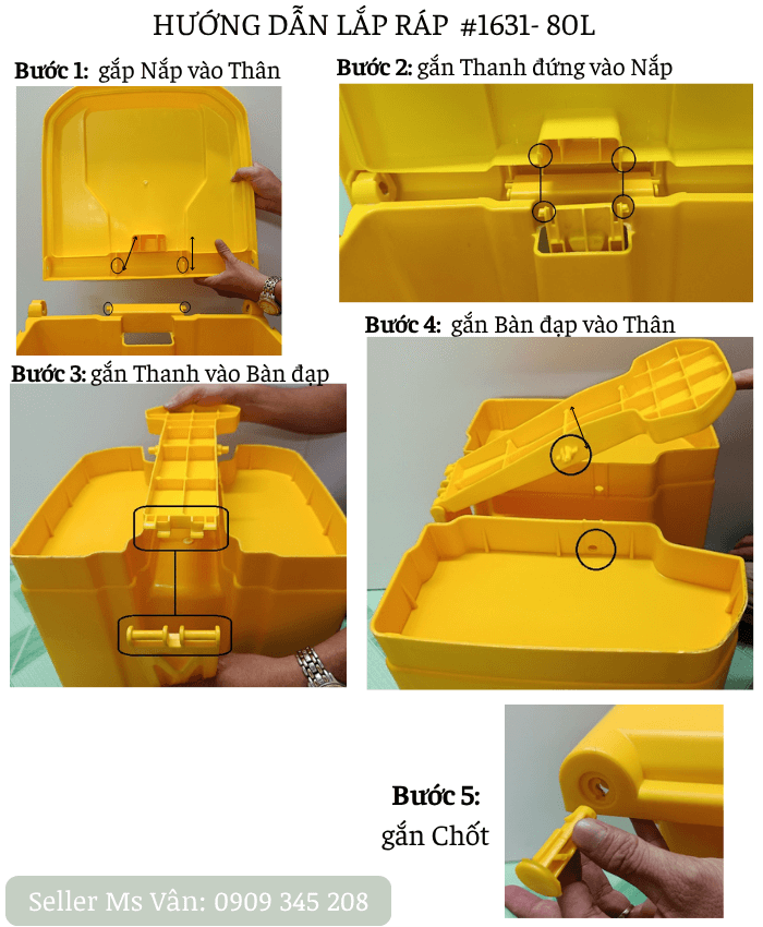 quy trình hướng dẫn lắp ráp thùng rác đạp chân 80l